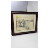 FRANKIE PARDOE SIGNED FRAMED SKETCH HORSE & DOG