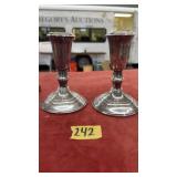 PAIR OF CROWN WEIGHTED STERLING LOW CANDLESTICKS