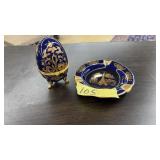 2 GILT COBALT PORCELAIN TABLE ARTICLES