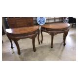 PAIR OF CHINESE FRUITWOOD DEMILUNE PIER TABLES