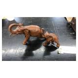 PAIR OF SOLID WOOD HAND CARVED ELEPHANTS