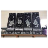 4 MOTHER OF PEARL INLAID BLACK LACQUER PANELS SET