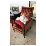 WOOD UPHOLSTERED ARM CHAIR WITH PILLOWS