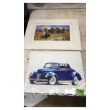 2 PRINTS: VNTG. CAR & INDIAN HUNTING SCENE