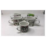 BOTANIC GARDEN: 4 MUGS, 2 SAUCERS, 1 SMALL MUG