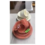 16 PC, ONEIDA "PETALS" DISHES: TERRACOTA & CREAM