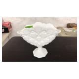 MILK GLASS FAN VASE "OLD QUILT" PATTERN