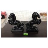 VNTG. BLACK REARING HORSE BOOKENDS