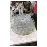 CUT GLASS PUNCH BOWL, CUPS AND LARGE TRAY