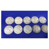 10 WALKING LIBERTY HALF DOLLARS