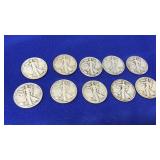 10 WALKING LIBERTY HALF DOLLARS