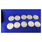 10 WALKING LIBERTY HALF DOLLARS