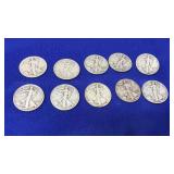 10 WALKING LIBERTY HALF DOLLARS