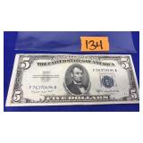 1953 B SERIES $5 SILVER CERTIFICATE