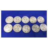 10 WALKING LIBERTY HALF DOLLARS