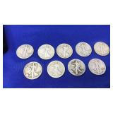 9 WALKING LIBERTY HALF DOLLARS