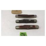 3 FOLDING KNIVES, BONE & CARVED HANDLES