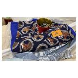 HORSE LINENS, BELT BUCKLES, KNIFE