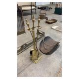HEAVY BRASS FIREPLACE SET W/ LOG HOLDER