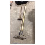 2 STONE RAKES, 1 SLEDGE HAMMER