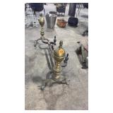 PAIR OF HEAVY BRASS & IRON ANDIRONS