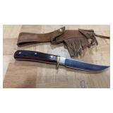 OL SMOKEY KNIFE & SHEATH W/ WOOD HANDLE