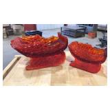 2 RUBY RED GLASS SLEIGH CANDY DISHES