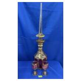 ORNATE HAND BLOWN GLASS DECANTER & 2 GOBLETS