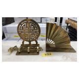 BRASS BOOKENDS & KEY HOOK