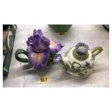 2 DECORATIVE FLORAL TEA POTS