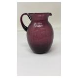 HAND BLOWN AMETHYST CRACKLE GLASS PITCHER