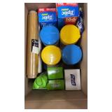 BOX OF ASST CLEANING SUPPLIES & BAGS