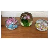 3 BLOWN GLASS PAPERWEIGHTS
