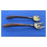 MEXICAN STERLING & WOOD HANDLED SALAD TONG SET