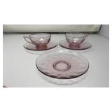 4 PC HEISEY TEA CUP & SAUCERS PINK GLASS