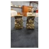 PAIR OF BRASS HEBREW CANDLESTICK HOLDERS