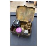 BRASS BOX W/ VINTAGE INK BOTTLES