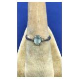 14K YG RING W/ SEMI PREC STONE & DIAMOND CHIPS