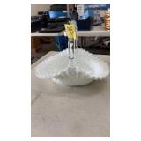 FENTON LACE RIM WHITE & CLEAR GLASS BASKET