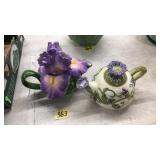 2 DECORATIVE FLORAL TEA POTS
