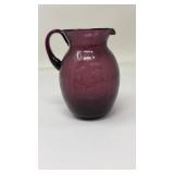 HAND BLOWN AMETHYST CRACKLE GLASS PITCHER