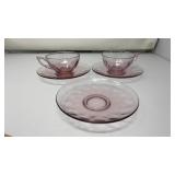 4 PC HEISEY TEA CUP & SAUCERS PINK GLASS