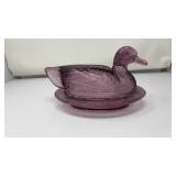 AMETHYST PURPLE SLAG GLASS DUCK ON A NEST