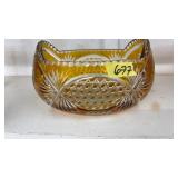 VINTAGE BOGEMIAN AMBER TO-CLEAR GLASS BOWL