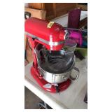 RED KITCHEN AID WITH ASST. ATTATCHMENTS