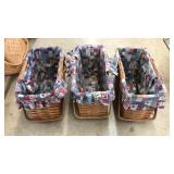 3 WOVEN BASKETS W/ FABRIC INSERTS