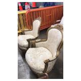 PAIR OF GOLD ETCHED & UPHOLSTERED ARM CHAIRS
