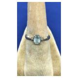 14K YG RING W/ SEMI PREC STONE & DIAMOND CHIPS