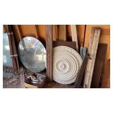 UNCUT DOOR, WOOD PIECES, WALL MIRROR, ETC