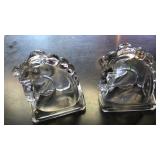 PAIR OF GLASS HORSE HEAD BOOK ENDS